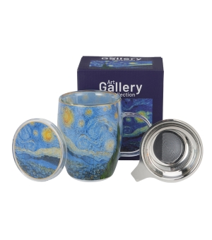 Kubek szklany z podwójną ścianką i zaparzaczem ze stali nierdzewnej STARRY NIGHT inspired by Van Gogh