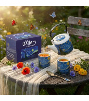 Dzbanek z zaparzaczem ze stali nierdzewnej i 2 czarkami STARRY NIGHT inspired by Van Gogh