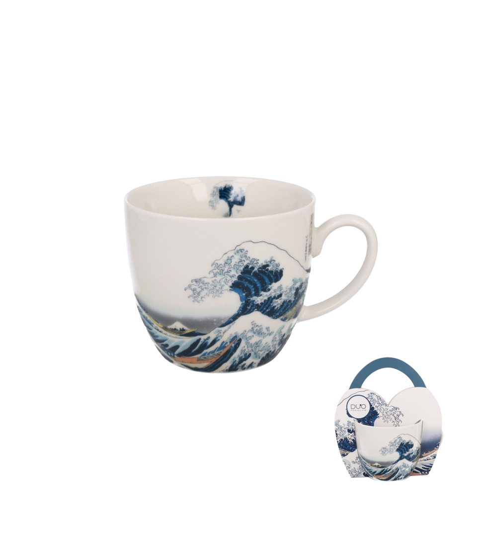Kubek 460 ml w "koszyczku" THE GREAT WAVE inspired by K. Hokusai (sprzedaż w zestawach po 4 szt.)