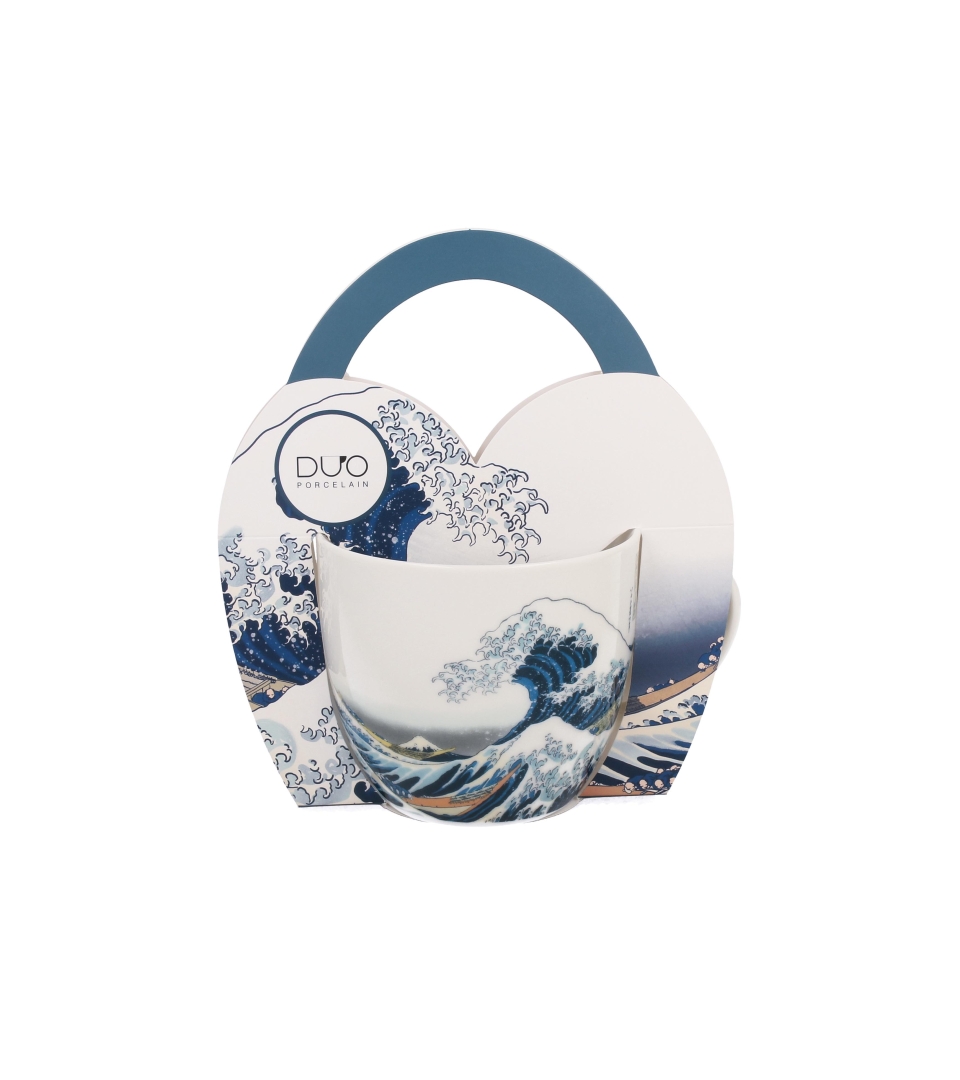 Kubek 460 ml w "koszyczku" THE GREAT WAVE inspired by K. Hokusai (sprzedaż w zestawach po 4 szt.)
