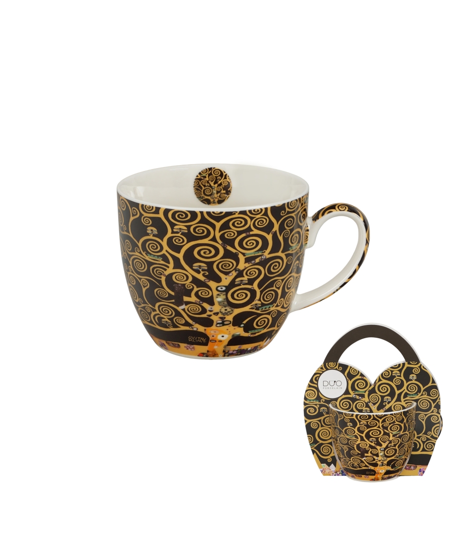 Kubek 460 ml w "koszyczku" TREE OF LIFE BROWN inspired by G. Klimt (sprzedaż w zestawach po 4 szt.)