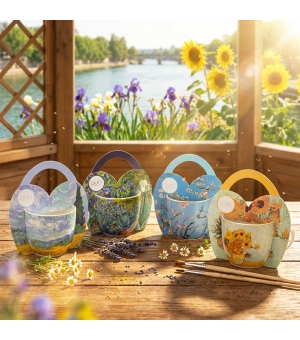 Kubek 460 ml w "koszyczku" SUNFLOWERS inspired by Van Gogh (sprzedaż w zestawach po 4 szt.)