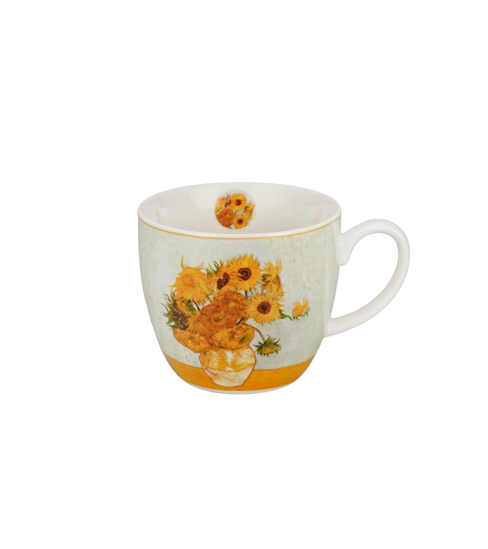 Kubek 460 ml w "koszyczku" SUNFLOWERS inspired by Van Gogh (sprzedaż w zestawach po 4 szt.)