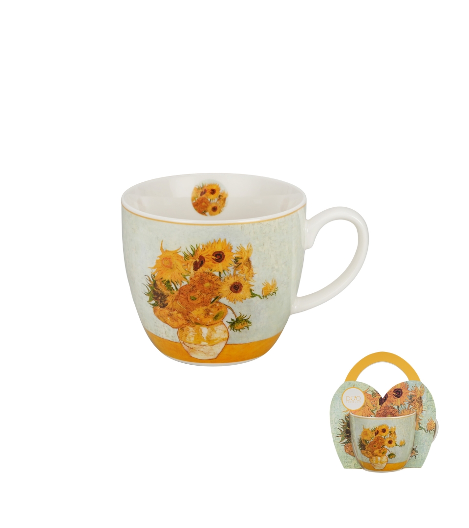 Kubek 460 ml w "koszyczku" SUNFLOWERS inspired by Van Gogh (sprzedaż w zestawach po 4 szt.)