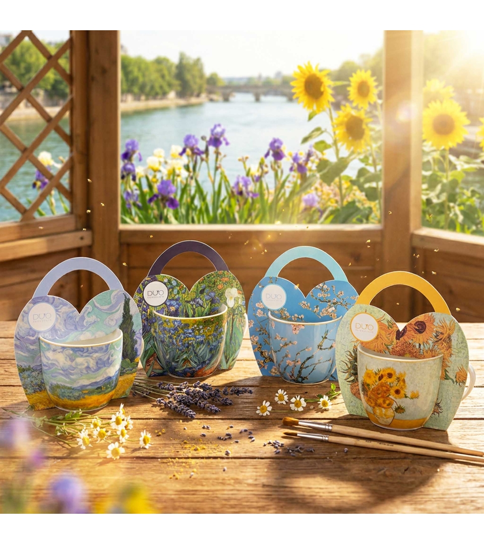 Kubek 460 ml w "koszyczku" SUNFLOWERS inspired by Van Gogh (sprzedaż w zestawach po 4 szt.)