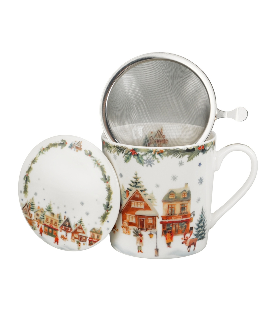 Kubek z zaparzaczem w opakowaniu domek CHRISTMAS VILLAGE