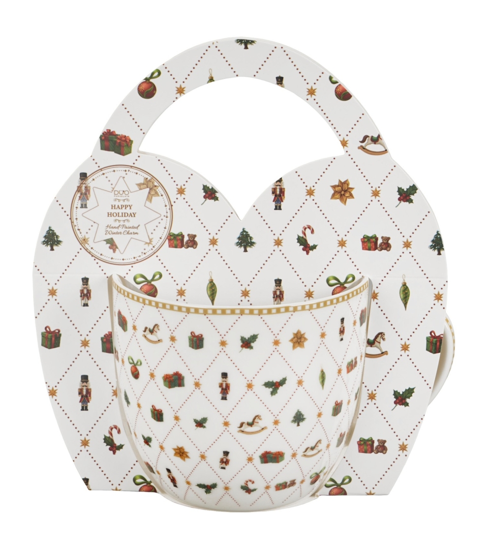 Kubek 460 ml "w koszyczku" ORNAMENT JOY