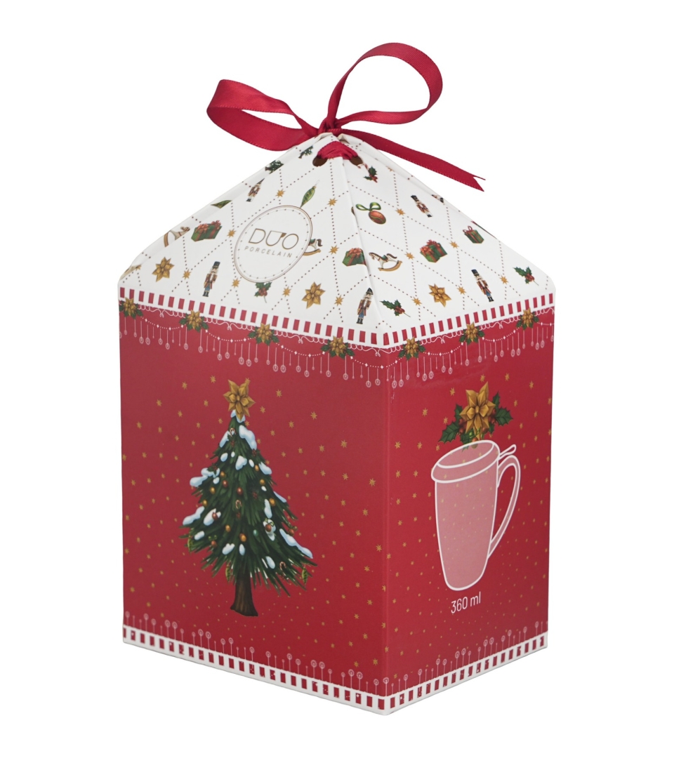 Kubek z zaparzaczem w pudełku z kokardą ORNAMENT JOY