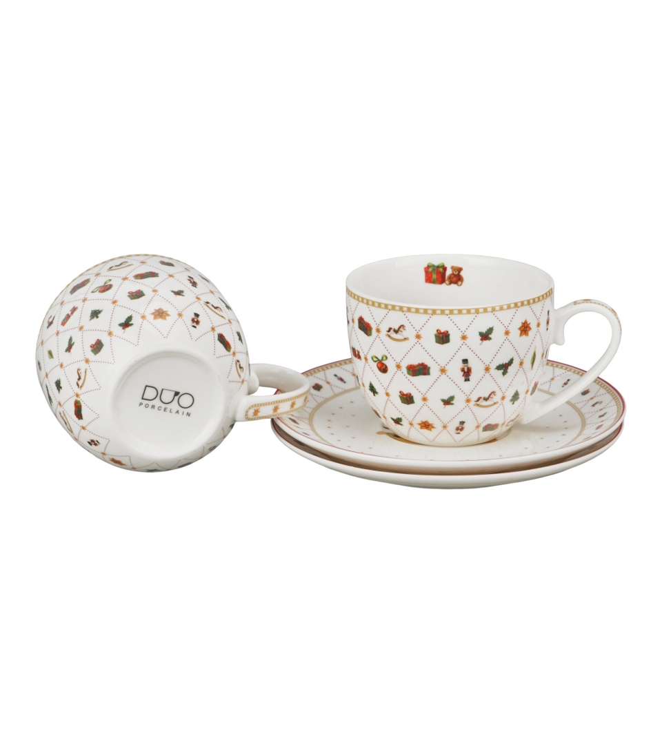 2 Filiżanki ze spodkami w pudełku z uchwytem ORNAMENT JOY