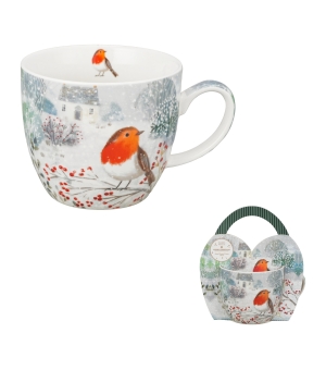 Kubek 460 ml "w koszyczku" ROBIN IN SNOW