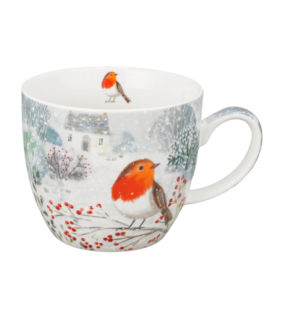 Kubek 460 ml "w koszyczku" ROBIN IN SNOW