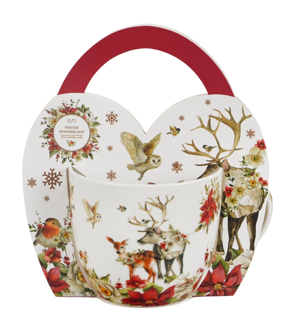 Kubek 460 ml "w koszyczku" WINTER FRIENDS