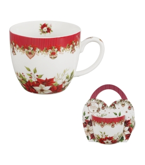 Kubek 460 ml "w koszyczku" CHRISTMAS FLOWER