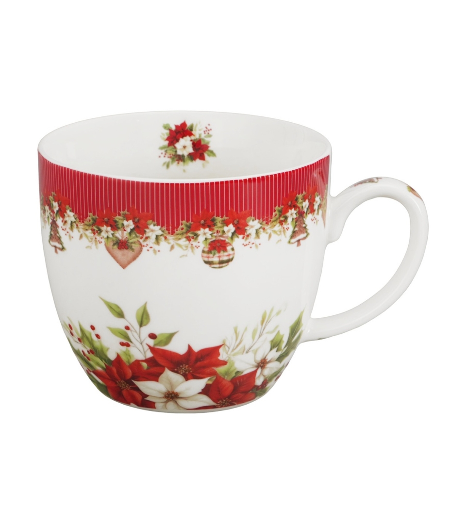 Kubek 460 ml "w koszyczku" CHRISTMAS FLOWER