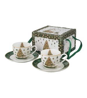 2 filiżanki espresso ze spodkami w pudełku z uchwytem TREE SPARKLE