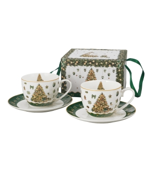 2 Filiżanki ze spodkami w pudełku z uchwytem TREE SPARKLE